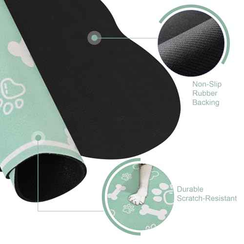 Dog Cat Mat for Food and Water (18"L x 12"W / Bone Shaped Green)