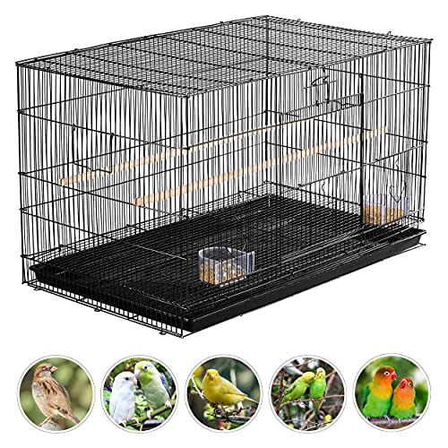 30‘’ Flight Bird Cage Stackable Design for Small and Medium Birds with Slide Out Tray and Bottom Grate Budgies Cockatiels Lovebirds Canaries Parakeet Cage (Black)