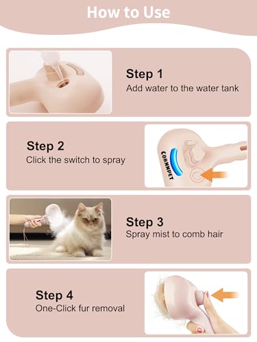 3 in 1 Dog Cat Steam Brush with Storage Rope for Shedding Massaging Grooming (Pink)