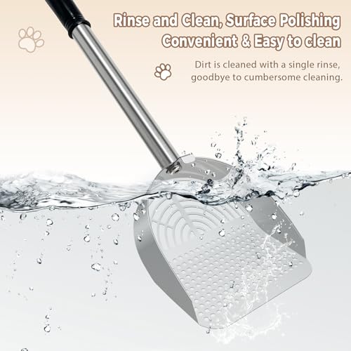 Cat Litter Scoop Deep Shovel (Long Handle-For particles up to 3 mm / Silver)