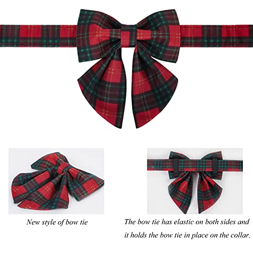 Christmas Dog Collar with Sailor Bow (X-Small (Pack of 1) / Red&Green Grid(Sailor Bow))