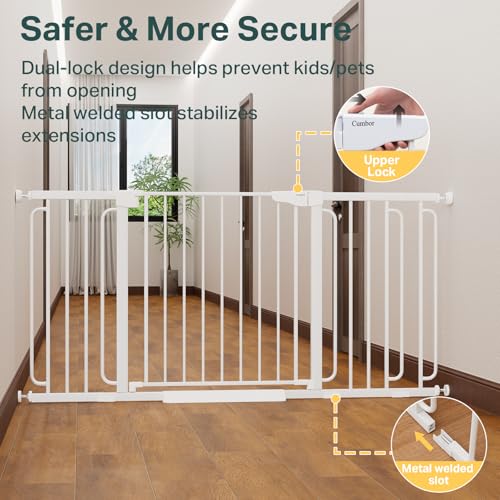 36.6 64 in Extra Wide Baby Gate for Stairs (White / 36.6-64"W x 30.5"H)