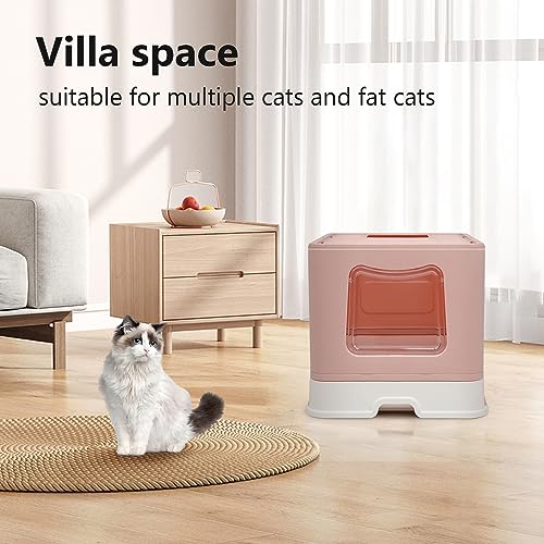 XL Foldable Cat Litter Box with Lid (Pink / X-Large)