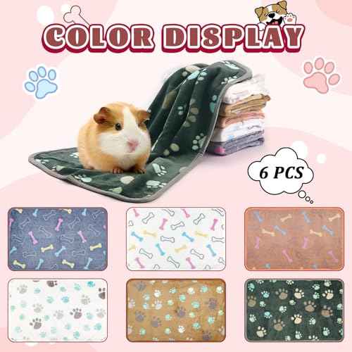 6 Pcs Washable Guinea Pig Blankets Absorbent Small Animal Fleece Bedding Cage Liners Reusable Pet Pee Pad Sleep Mat Pad Cover for Hamster Ferret Rabbit Chinchilla Hedgehog (6 White Bulk / 16" x 24")