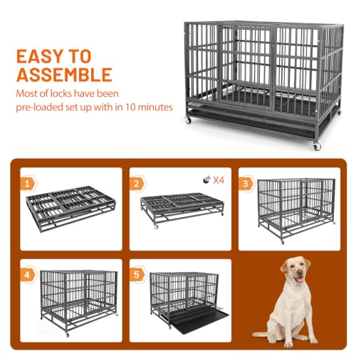 Indestructible Dog Crate Cage Kennel (Metal 47"-round tube)