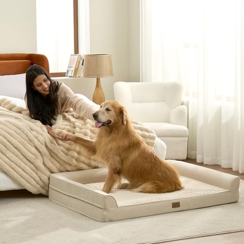 Orthopedic Dog Bed for Extra Large Dogs (Beige / XXL:48x35x8 inch)