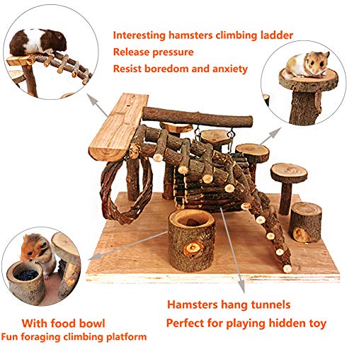 Wooden Hamster Playground Platform (Swinging wooden rings and wooden Bridges)