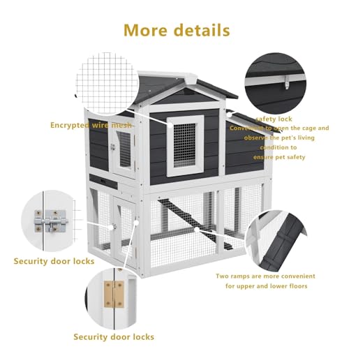 Chicken Coop Rabbit Cage for Outdoor Indoor with 2 Nesting Box (C01 Grey with White)