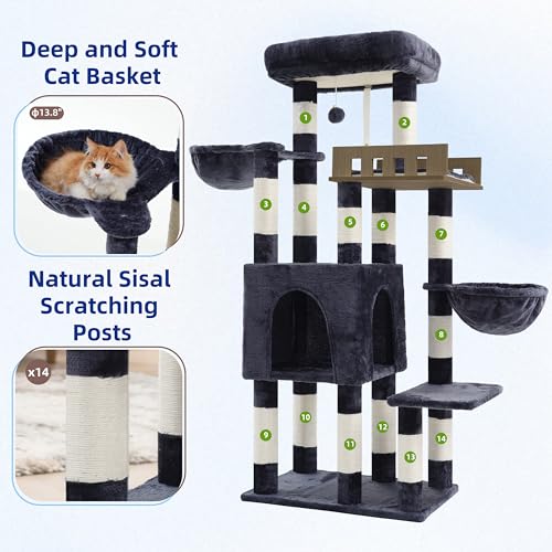 Sturdy Cat Tree Tower for Large Cats (52 inches / Dark Gray)