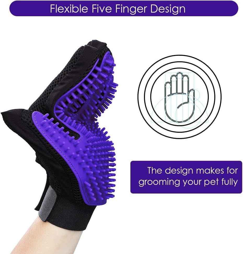 Pet Hair Removal Glove with 255 Silicone Tips for Dogs & Cats (Purple)