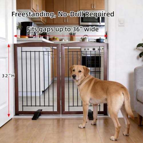 Freestanding Dog Fence Indoor (Brown / 【2 Panels】40''w x 32''h)