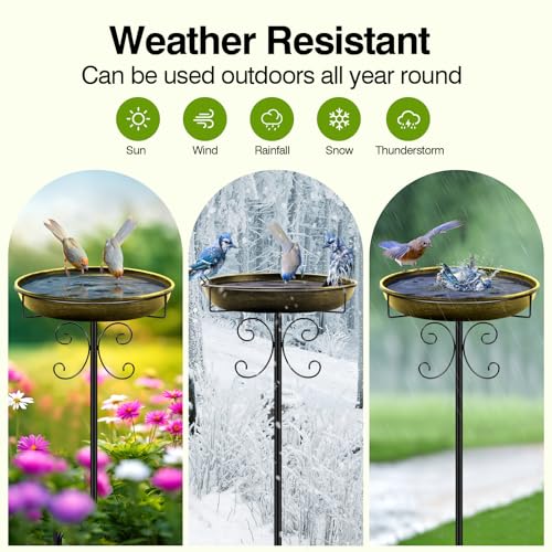 35In Metal Bird Bath for Outside (Antique Golden)