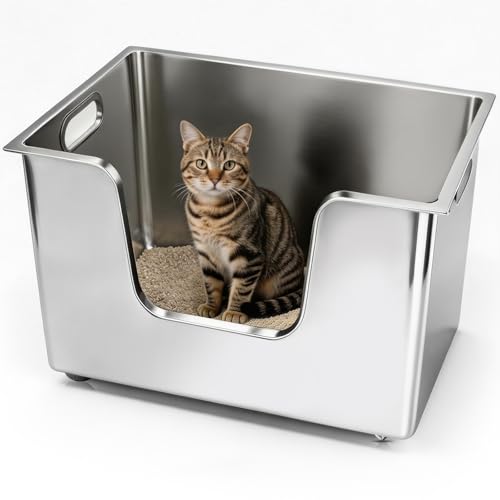 Enclosed Stainless Steel Cat Litter Box 11.8” High Sides (22.8"L x 14.9"W x 11.8"H)