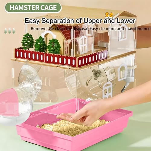 12 in 1 Clear Acrylic Hamster Cage with All Accessories (13.4"L x 10.2"W x 14.6"H / Pink)
