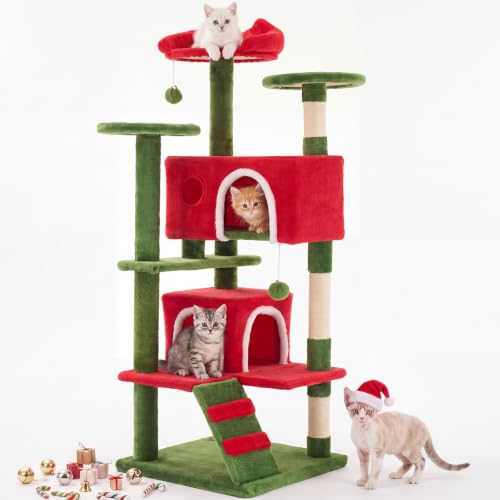 54 Inch Cat Tree Tower with Scratching Posts (Red & Green / 54 Inch)