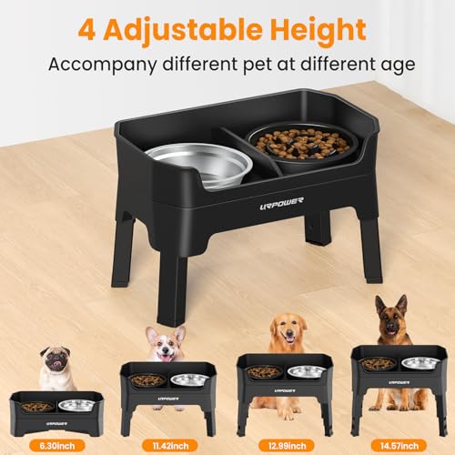 3-in-1 Elevated Dog Bowls with Slow Feeder & Licking Plate (Matte Black / Large)