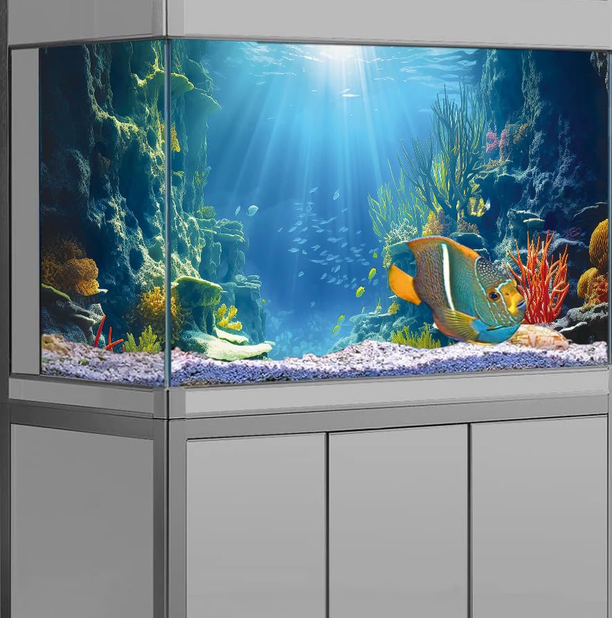 72X18IN Blue Sea Floor Aquarium Background (72X18in/180X45cm / Coral)