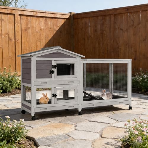Large Rabbit Hutch Indoor Outdoor (Grey / 48.0"L x 48.0"W x 24.0"H)