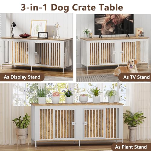 78.74" Dog Crate Furniture for 1 or 2 Dogs (White / 78.7"L x 23.6"W x 33.5"H)