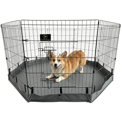 Puppy Playpen with Bottom Pad and Door (Gray / Small Pen: 30-Inch High)
