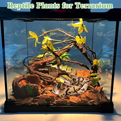 Medium Reptile Vines Thick Terrarium Plants 70 Inches Long Flexible Climbing Branch with Leaves Snake Tank Accessories Greenery Habitat Decor for Bearded Dragon Chameleon Gecko Lizard (Black Reptile Vines (Lengh:70" Dia: 1.2 In))