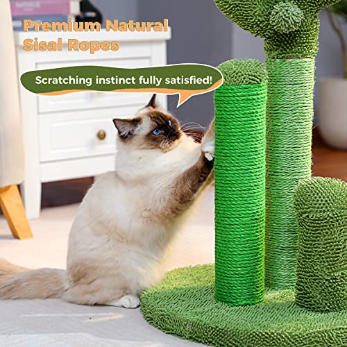Cat Scratching Post 27” Cactus Cat Scratcher with Toy Ball Large (Large 27" / Green)
