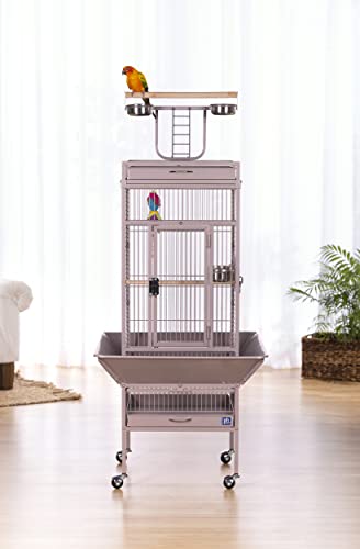 Prevue Pet Playtop Bird Cage Rolling Stand Seed Guards (Blush Finish / 18.0"L x 18.0"W x 57.0"H)