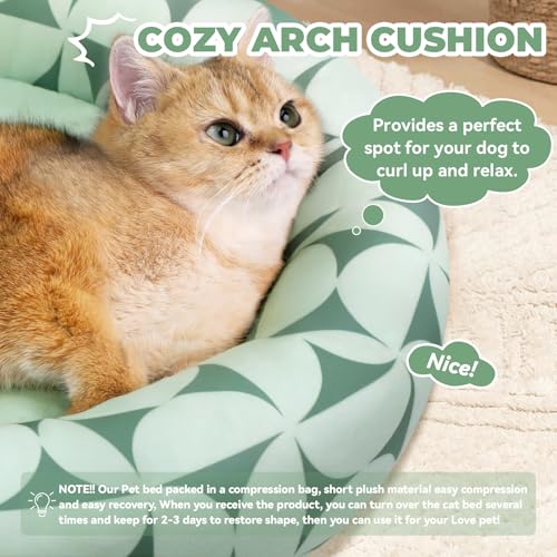 20in Green Pattern Round Dog Bed Sofa for Dogs Cats (Green Pattern / Small)