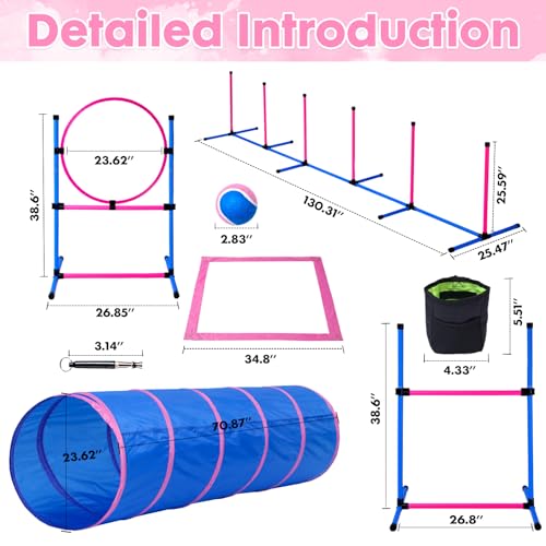 Dog Agility Course Backyard Set (Pink-15 PCS SET)