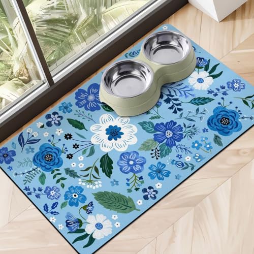Dog Food Mats for Floors (Blue / 24"L x 16"W)