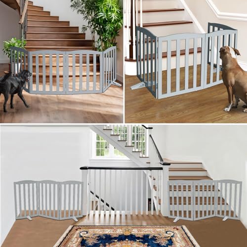 Foldable Freestanding Indoor Dog Gate for House Wood Long Pet Gates Dog Fence for Stairs Puppy Gates for Hallways (【3 Panels】60''w X 32''h)