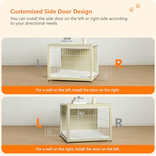 38.5" XL Dog Crate Furniture with Cushion (White Oak / 38.5"L x 25.6"W x 26.8"H)