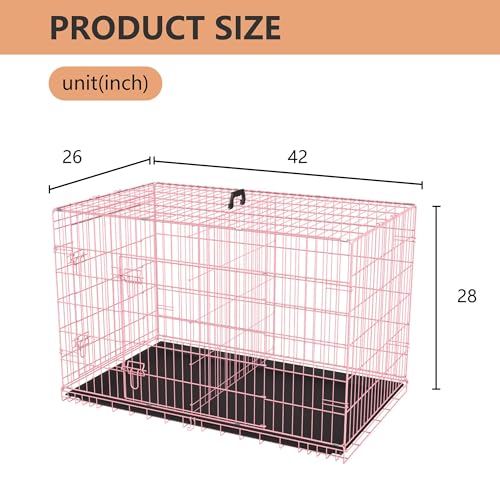 42" Foldable Metal Dog Crate (Pink)