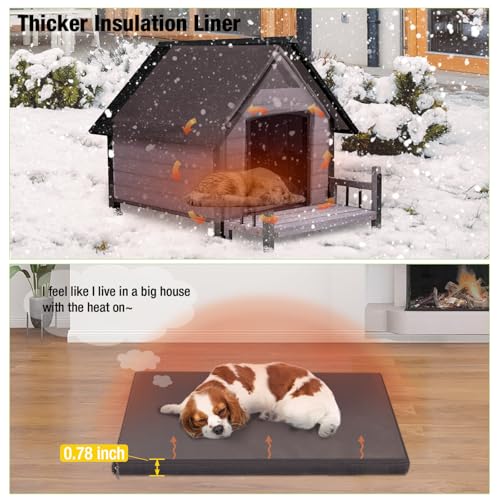 Heated Dog House with Insulated Liner (Grey-Heated / Medium)