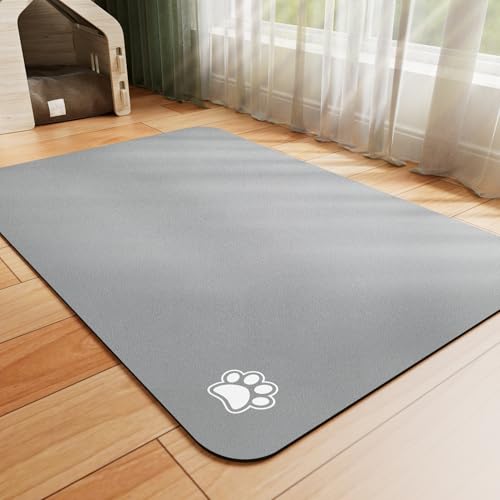 Dog Food Mat Absorbent Cat Mat for Food and Water (Paw Grey / 28"L x 18"W)
