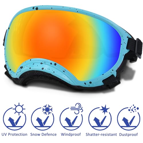 Medium Dog Sunglasses with Adjustable Strap UV Protection (Blue Frame-Blackdot-Colours Lens)