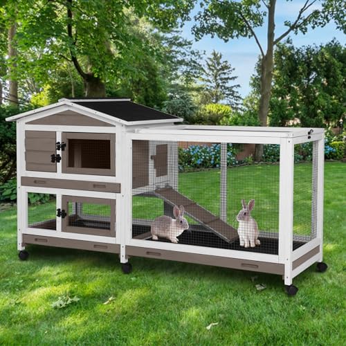Rabbit Hutch Rabbit Cage Indoor with Casters Bunny Cage Outdoor for Small Animals with Pull