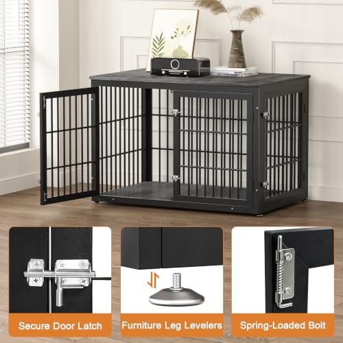 46" Heavy Duty Dog Crate Furniture for Large Dogs (Black + Gray / 46.0"L x 29.1"W x 31.1"H)