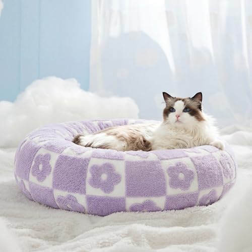 Shown on TV Jacquard Donut Cat Beds Indoor (20.0"L x 20.0"W x 6.0"Th / Flower Checks)