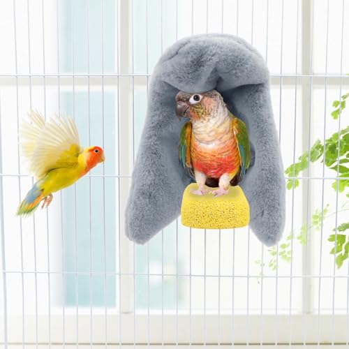 Cozy Bird Blanket Parrot Cage Snuggle Hut Warm Bird Nest House Bed Hanging Hammock for Parakeet Cockatiel Conure African Grey (Medium / Grey)