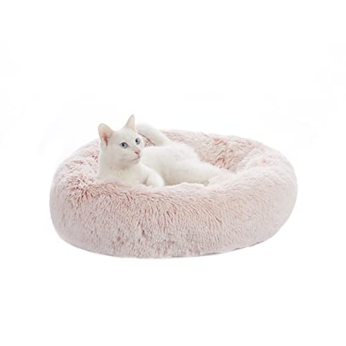 Calming Fluffy Donut Dog Bed for Small Dogs (23.0"L x 23.0"W x 7.0"Th / Pink)