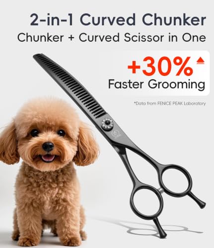 Professional Dog Grooming Scissors Pet Curved Chunker Shears 7.0'' Extremely Sharp Blades 440C Steel Thinning Scissors Durable Smooth Motion & Fine Cut for Dogs and Cats (Rose Gold Chunker)