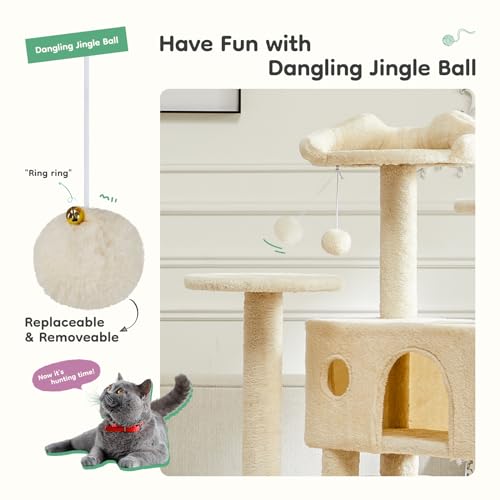 54 Inch Cat Tree Tower with Scratching Posts (Beige / 54'' × 20'' × 20'')
