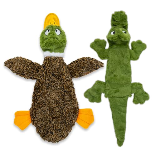 2-in-1 Stuffless Squeaky Dog Toy - Duck&Alligator, Small (Multicolor/Alligator & Wild Duck / Small)