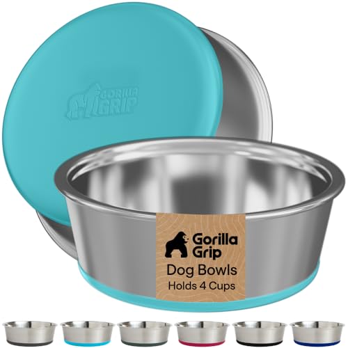 Dog Bowls Food Grade Stainless Steel (Turquoise / 4 Cup (Set of 2))