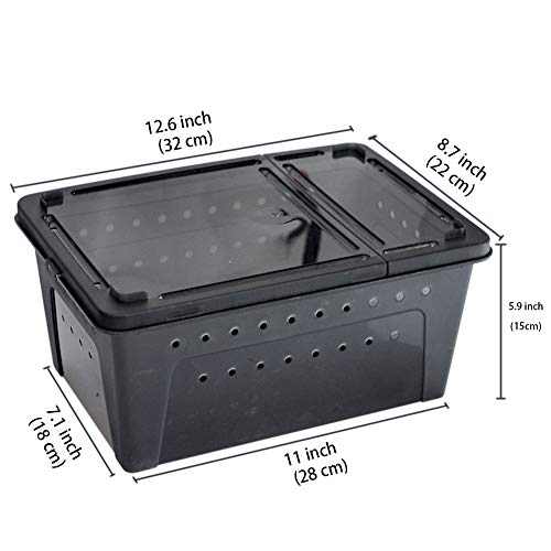 Portable Reptile Terrarium Habitat for Mini Pet Houses Breathable Holes Stackable Container (2PCS-Black-L)