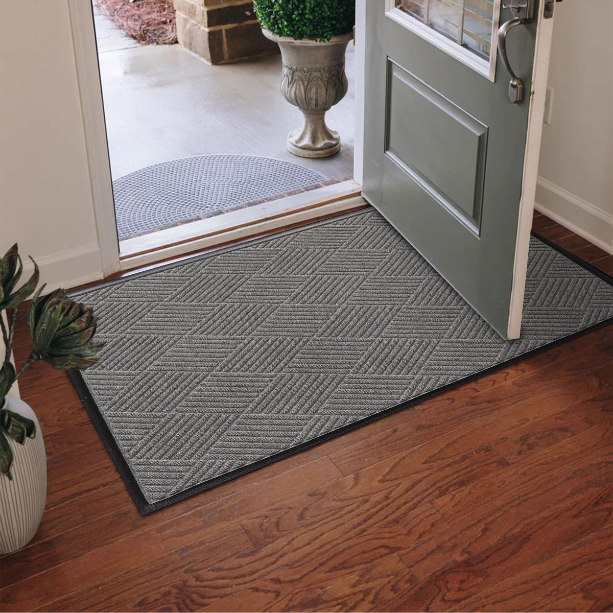 Diamonds Front Door Mat Indoor Outdoor Entrance (59"L x 35.5"W x 0.4"Th / Medium Grey)