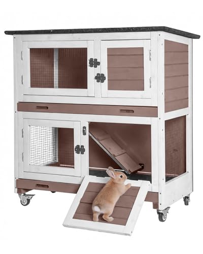 2 Story Rabbit Hutch for 1 (Brown / 36.0"L x 17.7"W x 36.4"H)