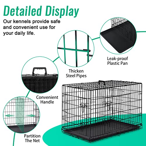 Dog Crate for Large Dogs 42 Inch Folding Metal WirePet Cage Double Door W (Black)