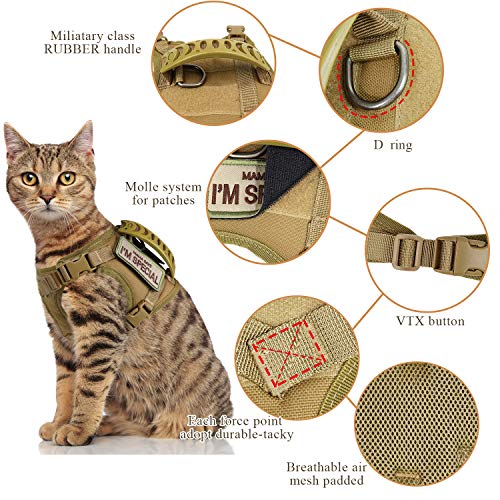 Tactical Cat Harness for Walking Escape Proof (Large / Khaki)